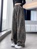 Damen Retro Leopard Print Weitbeinjeans - Petite Herbst/Winter Locker Geschnitten