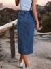 European & American Women's High-Waisted Buttoned Irregular Slit Midi Denim Skirt
