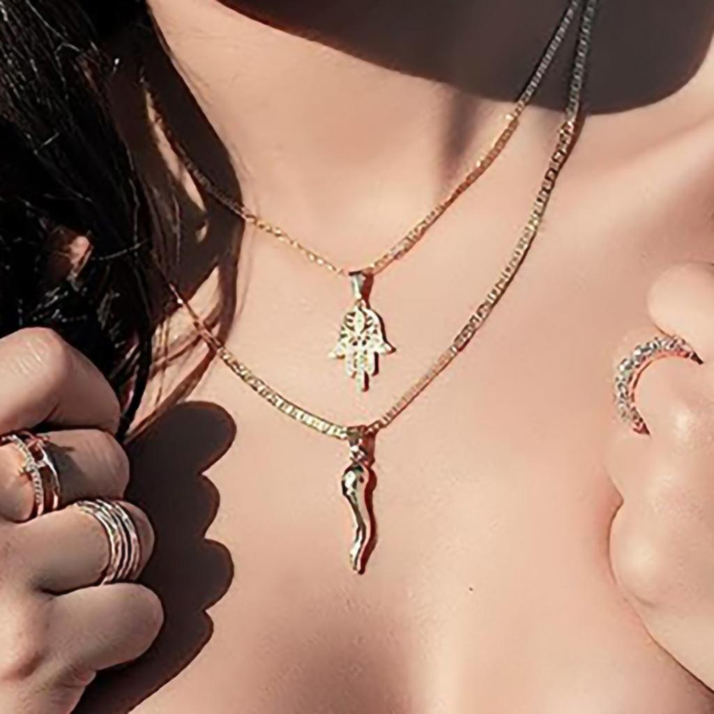 Polished Horn Shaped Pendant Necklace Mariner Chain Lucky Charm Jewelry