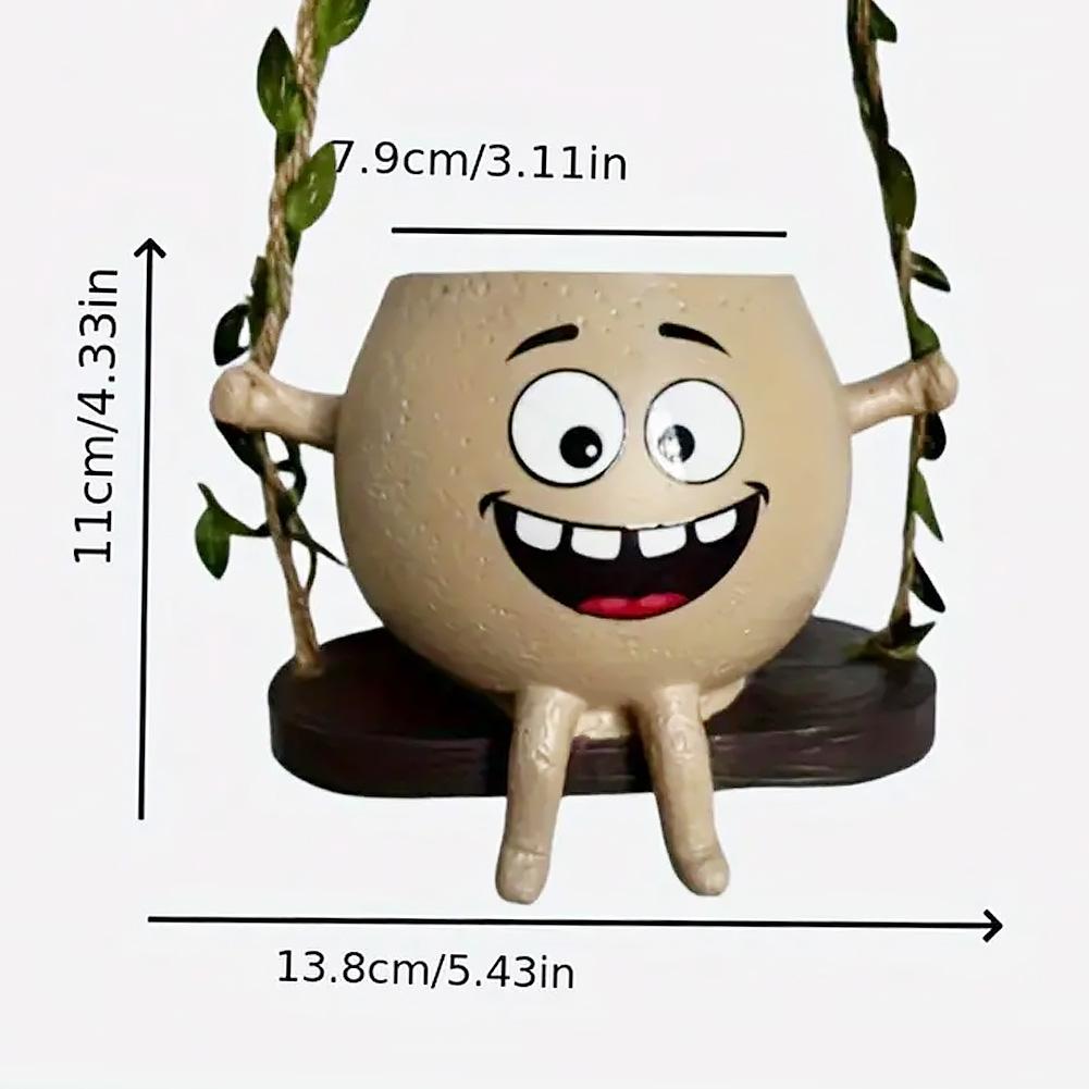 Cute Hanging Planter Pot Resin Hanging Swing Chair Planter Creative Smile Face Flower Container for Indoor Outdoor Plant Holder