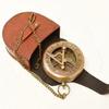 Brass Sundial Compass with Leather Case and Chain - Push Open Mechanism Vintage Steampunk Accessory - Antiquated Finish Pocket Compass