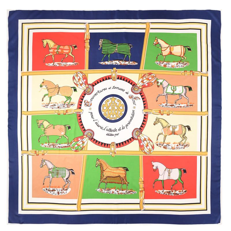 POBING Luxury Brand Twill Silk Scarf Woman Swift Horse Wraps Echarpe Square Female Big Size Shawl Hijab Neckerchief