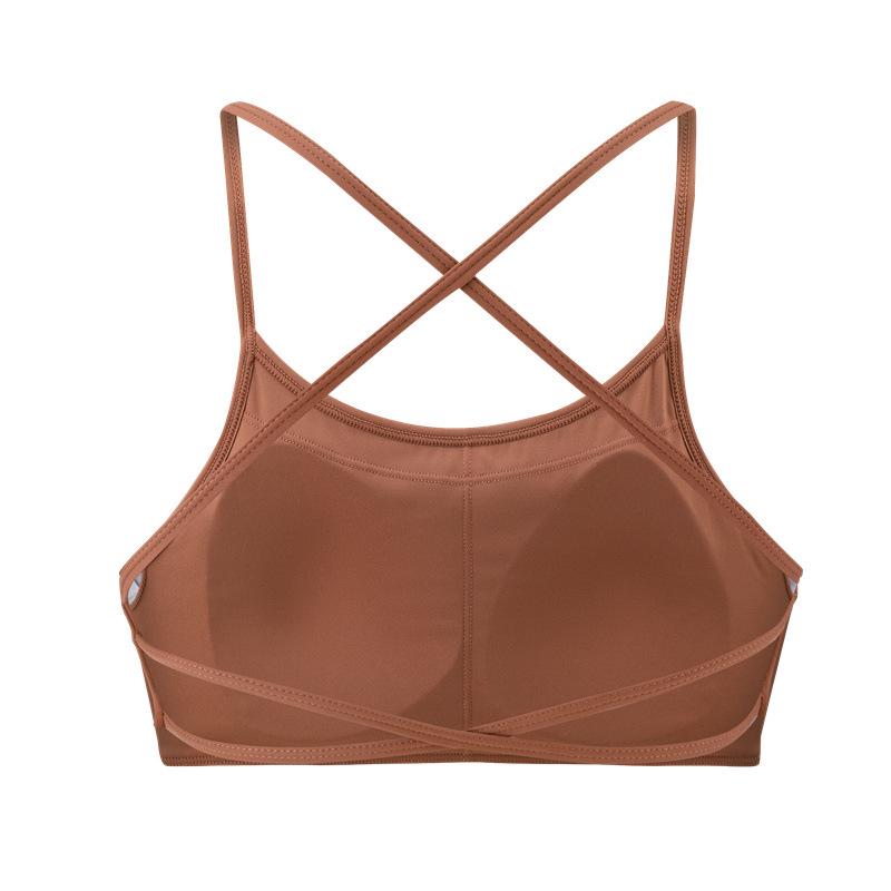 

Тонкие бретели, перекрещенная спина, спортивный бюстгальтер для йоги - быстросохнущий и дышащий фитнес-бюстгальтер M коричневый