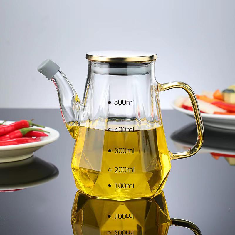 Large Capacity Leak-Proof Glass Oil Pot with Lid for Kitchen