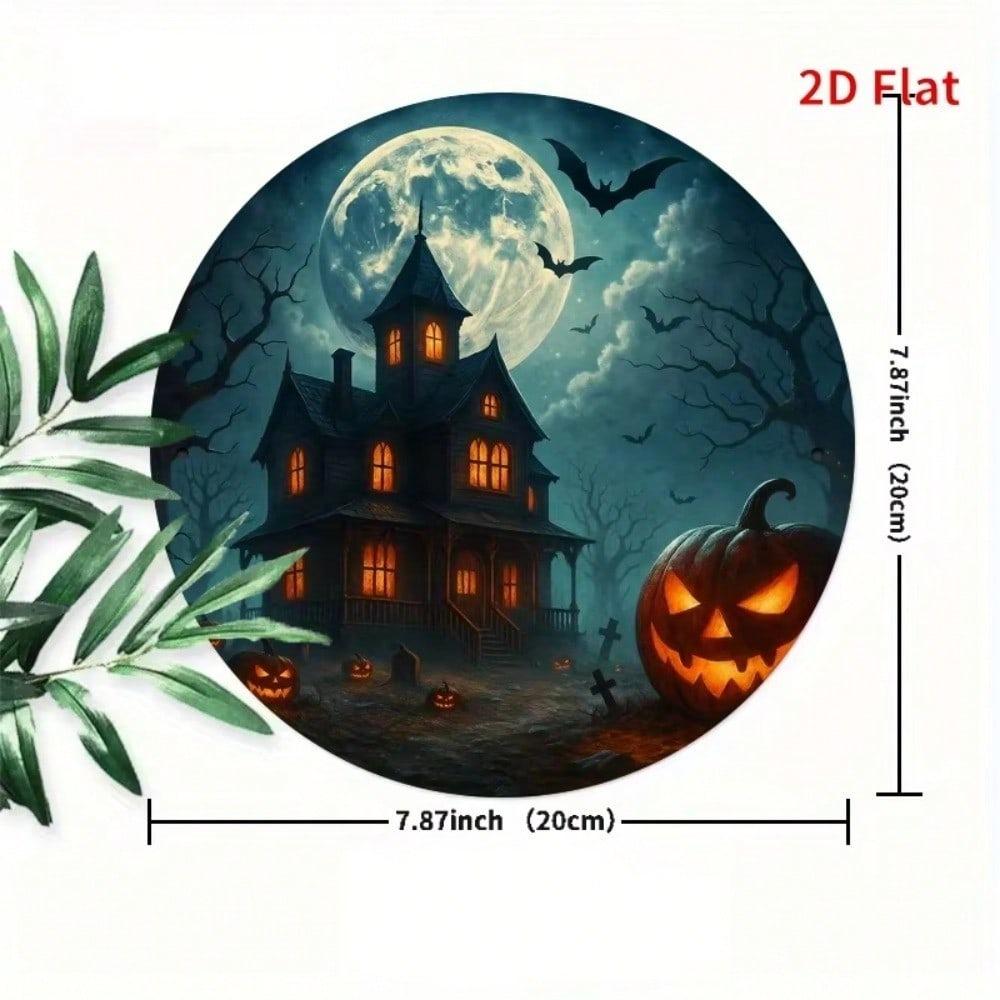 Vintage Halloween Iron Wall Art Haunted House Pumpkin Lantern Metal Sign Home Decor