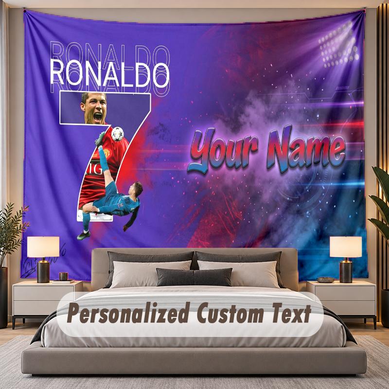 Custom Name Text Tapestry Cristiano Ronaldo Personalized Polyester Wall Tapestry For Bedroom And Room