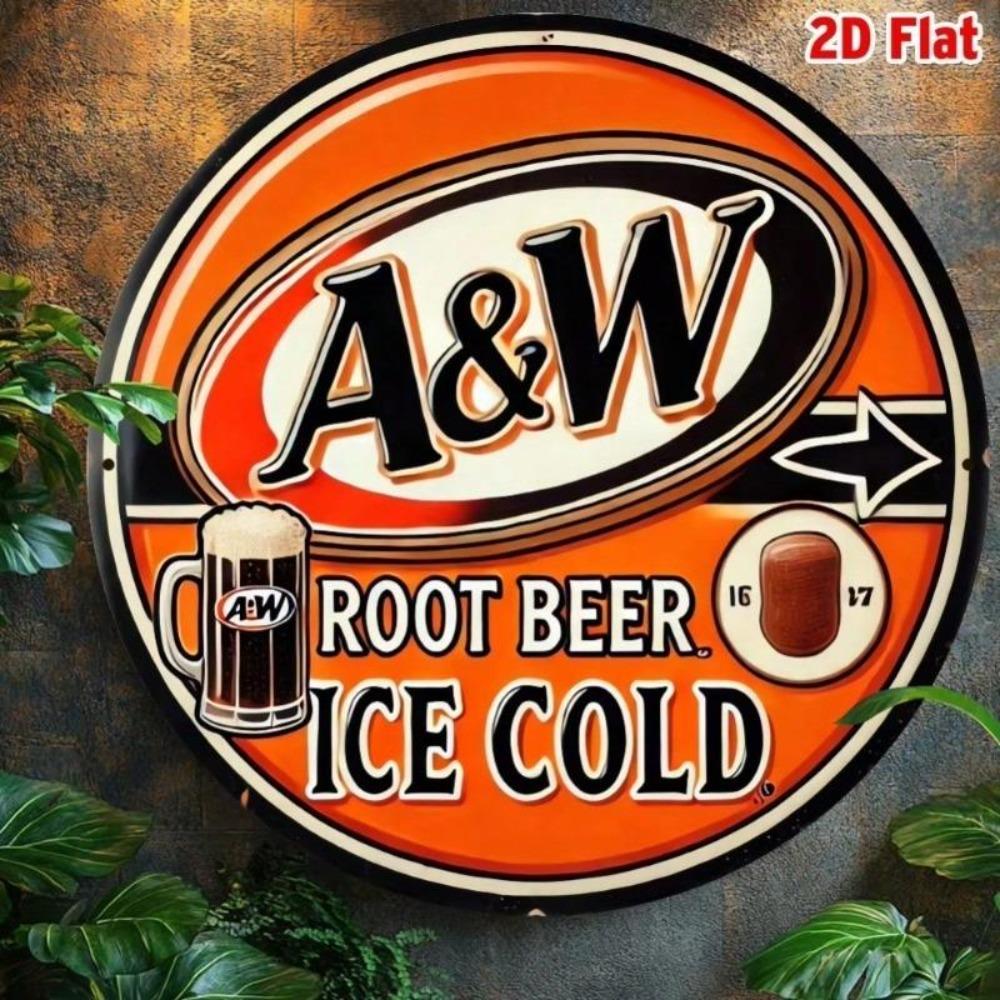 Vintage A&W Root Beer 2D Aluminum Tin Sign 7.8 Inch Retro Wall Art Home Decor
