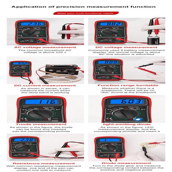 XL830L Multimetru digital portabil LCD Iluminare din spate Ampermetru portabil AC/DC Voltmetru Ohm Tester de tensiune Contor Multimetro