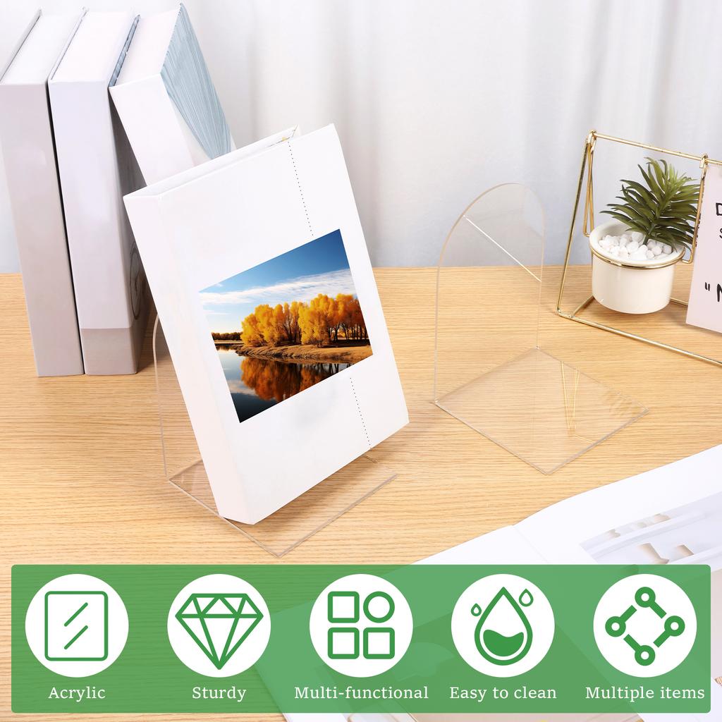10Pcs Acrylic Book End for Shelves Transparent Bookend Decorative Book Stopper for Bedroom Office Library School Decoration