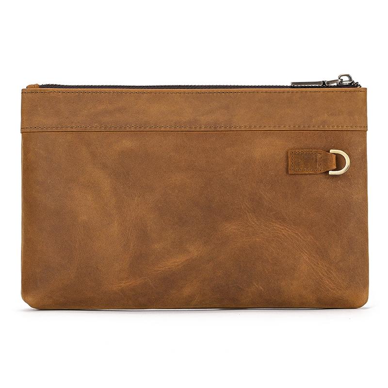 Vintage Handbag RFID Anti-theft Brush Hand Grab Bag Crazy Horse Skin Hand Holding Bag Clutch Bags Men Cowhide Business File Bag