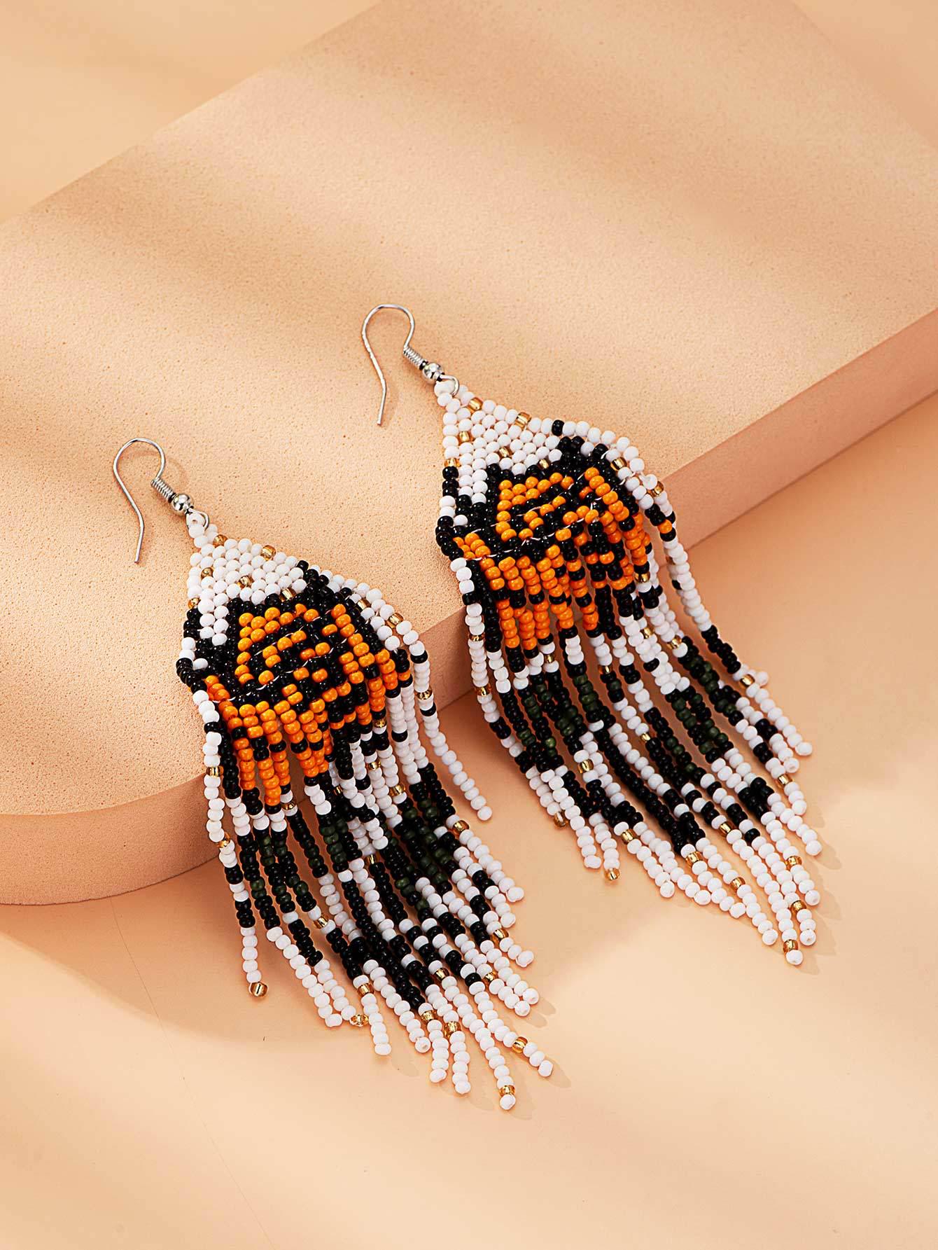 

Серьги-кисточки ручной работы с розами: Европейская и американская мода, литературный этнический стиль