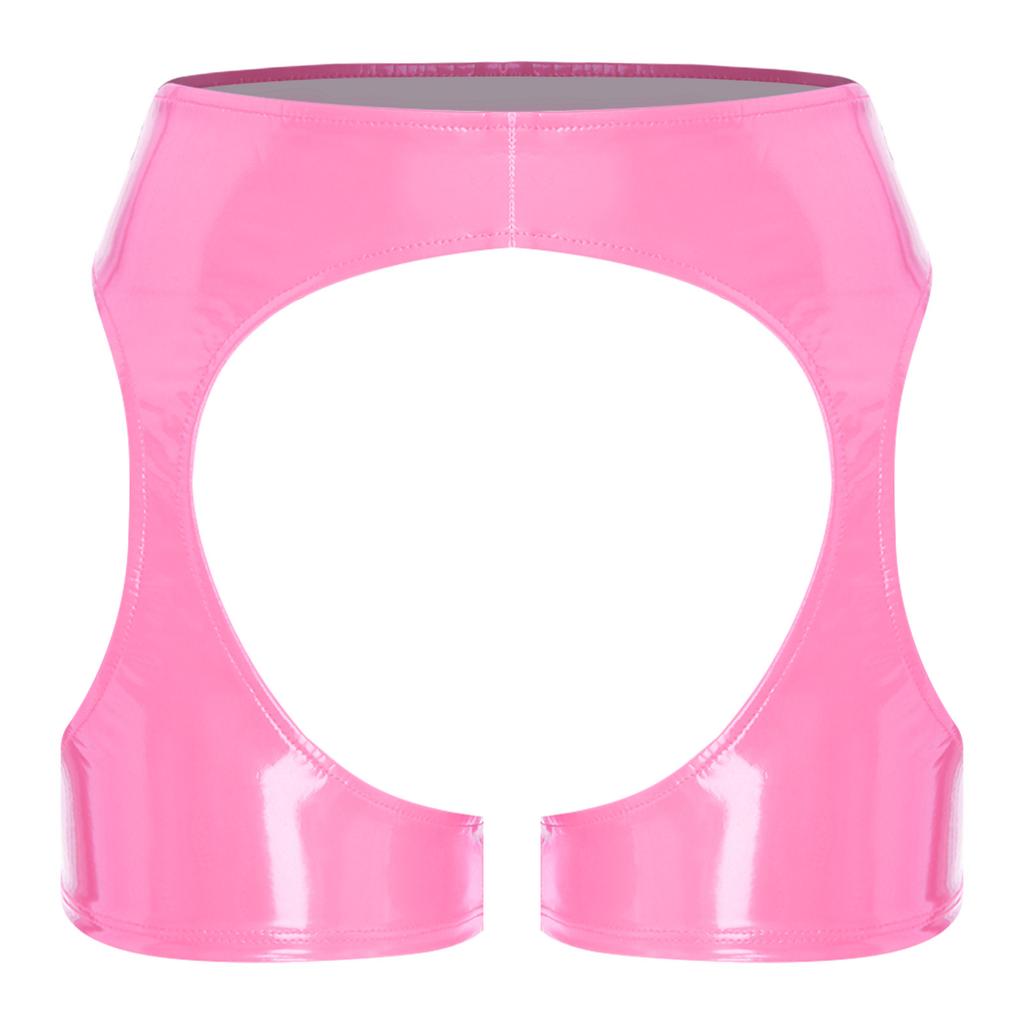 Womens Wet Look Hot Pants Open Crotch Thigh Cutouts Bodycon Boxer Shorts Patent Leather Design for Pole Dance