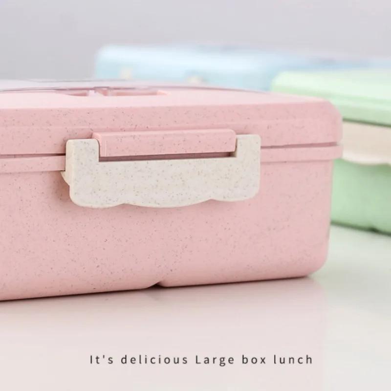 Microwave Lunch Box with Spoon Chopsticks Wheat Straw Dinnerware Food Storage Container Children Kids School Office Bento Box