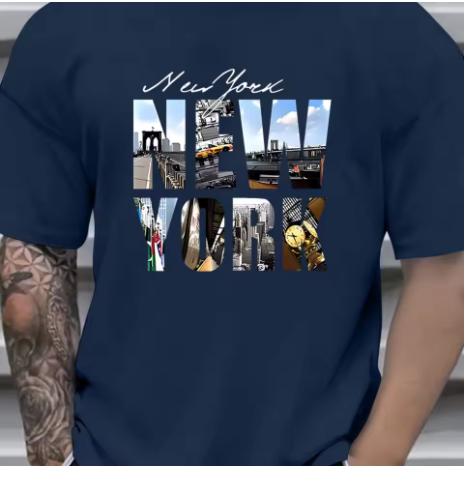 Unisexs Summer Cotton Fashionable Casual Loose Large New York Pattern Printed Sports Round Neck Short Sleeve Tshirt Top Breathable