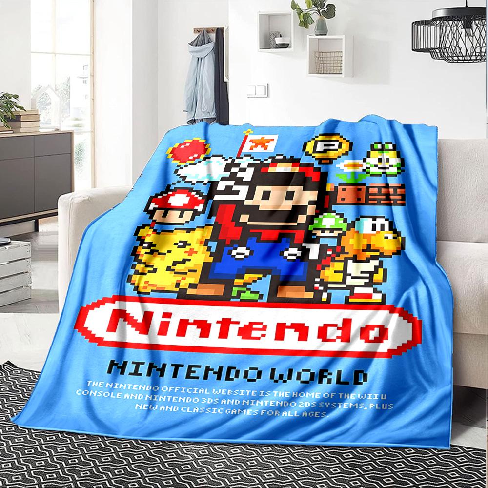 Mario Friends Pixel Art Flannel Blanket Super Soft Warm Cozy Blanket For Sofa Bed Office Travel Allseason Home Decor Gift