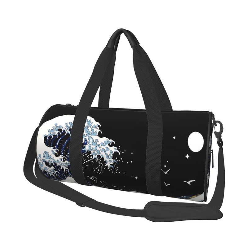 

Great Wave Off Kanagawa Round Travel Duffel Bag Waterproof Durable Sports Gym Yoga Fitness Bag with Shoe Compartment Wet Pocket