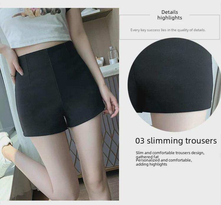 Summer 2023 Women's Black Suit Shorts with Anti-Exposure Safety Design