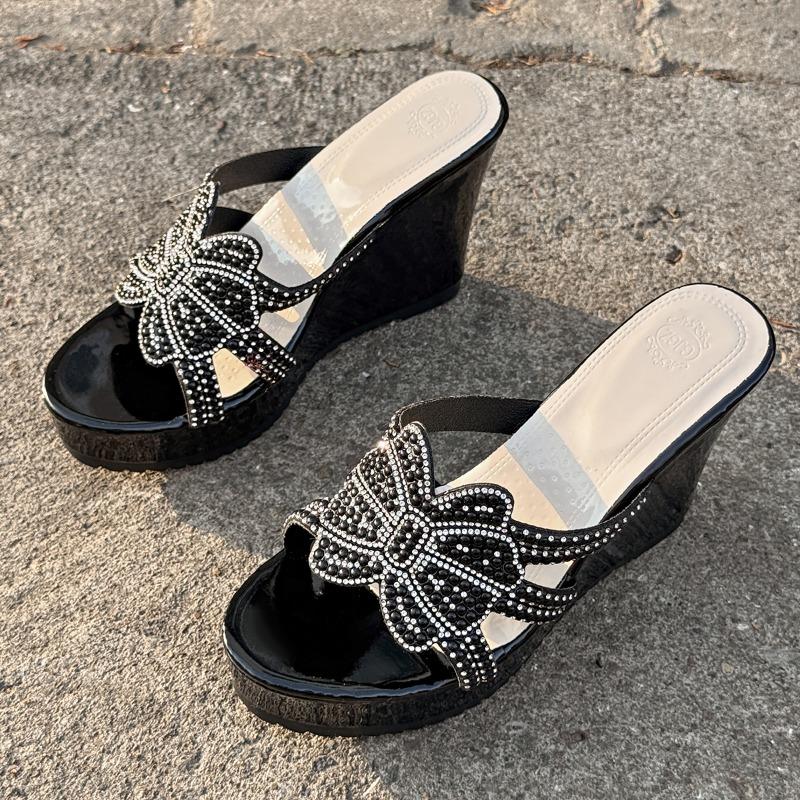 

European Rhinestone Platform Wedge Slippers Women s 2026 Summer New Beach Sandals 43 чорний