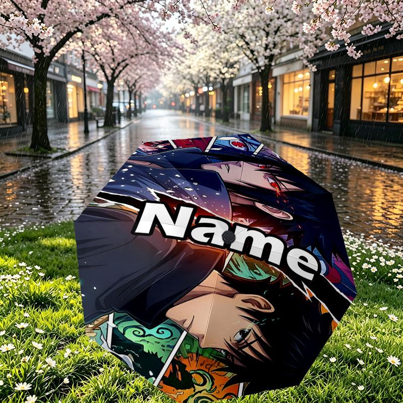 Custom Name Personalized BLEACH Print Umbrella, Auto Open Close, 8‑Rib Sturdy Frame, Commute Camping Hiking Use, Birthday Gift