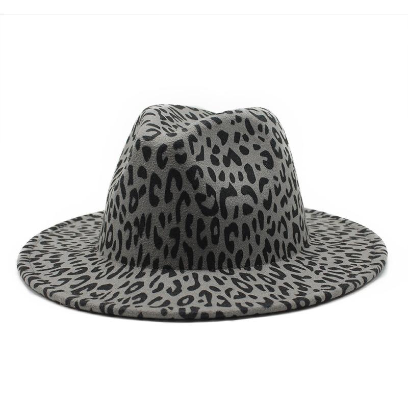 Hot-selling women's black soft woolen hats, leopard print hats, baron hats, spring women's top hats, gambler hats, large brim hats