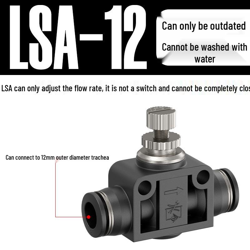 Quick Connect Pneumatic Air Hose Throttle Valve - Flow Restrictor Fitting with Adjustable PA Pipe LSA