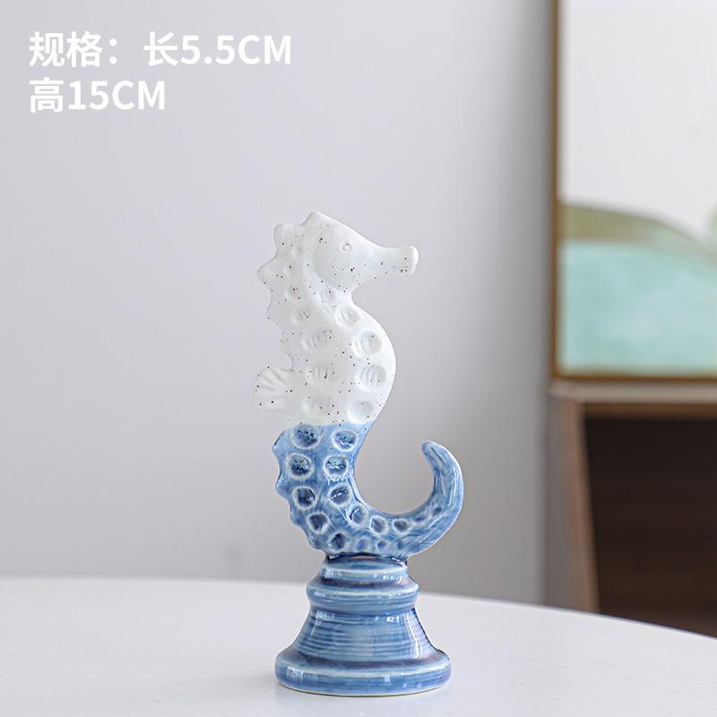 Seahorse Figurines Marine Organism Cartoon Seahorse Statue Ceramic Handicraft Artificial Animal Sculpture Home Decoration