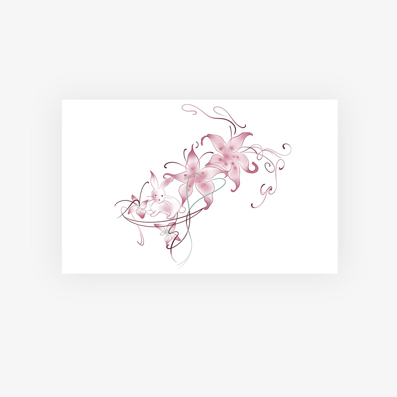 Маленькая Свежая Личность Простая и Красивая Розовый Кролик Большой Цветок Цветок Тату Наклейка 19*12CM