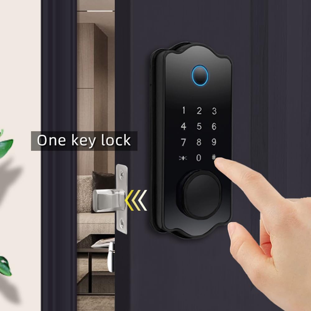 HEIYE Fingerprint Door Keyless Entry Smart Door Waterproof Auto TTlock IC Electronic Fingerprint Door Lock with Handle Lever Set for Front Doors Lock,