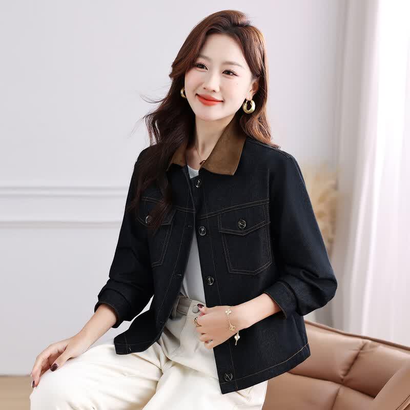 JOHLIN DREAM Color-block Lapel Denim Jacket 4XL