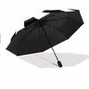 A Black And White Spiral Patterned Automatic Folding Umbrella. It Features a Portable And Collapsible Design, Making It a Casual Outdoor Acc