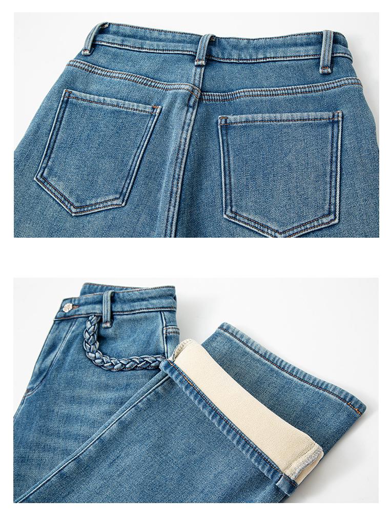 Zhi Zhi Winter Cropped Wide-Leg Fleece Jeans for Petite Women - Thick Plus Velvet Stretch Denim