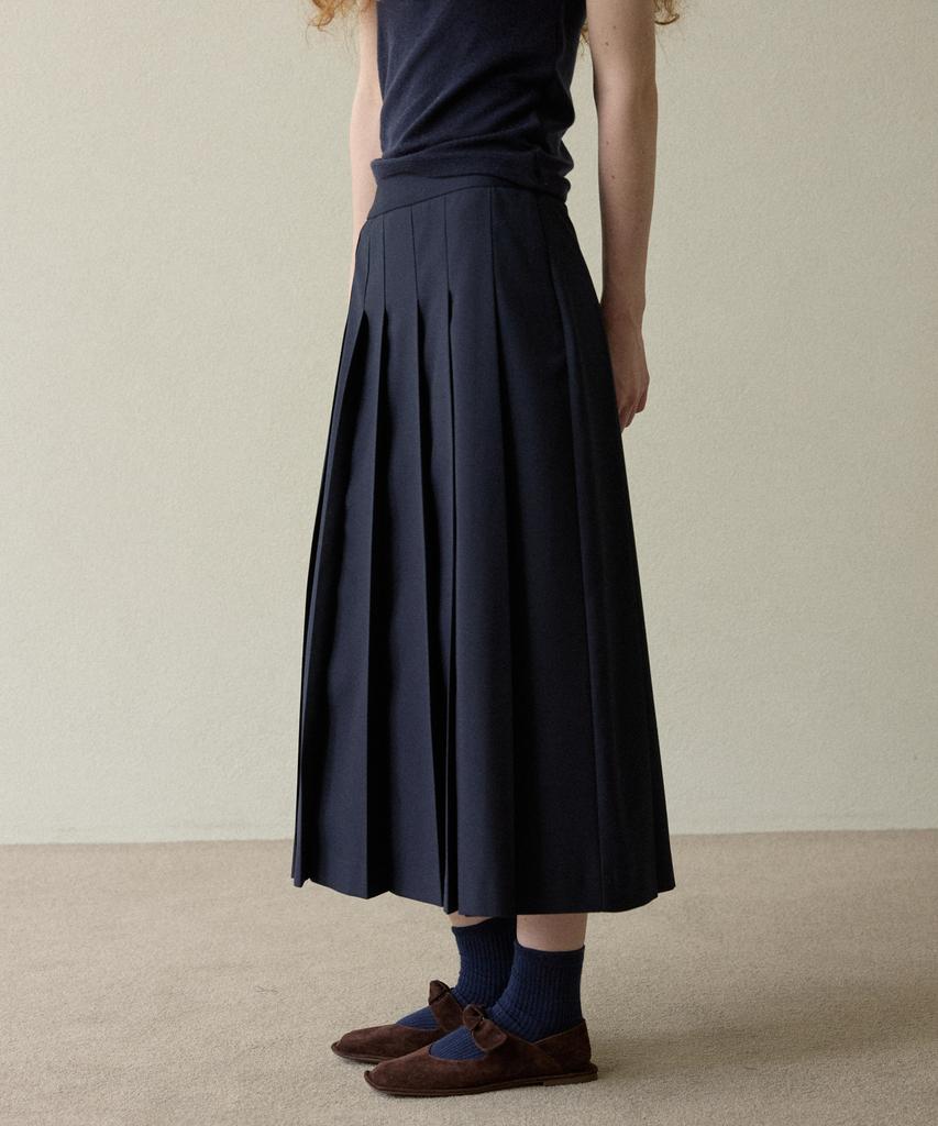 Opeundoeoseutyudio Medium Long Pleated Skirt Navy