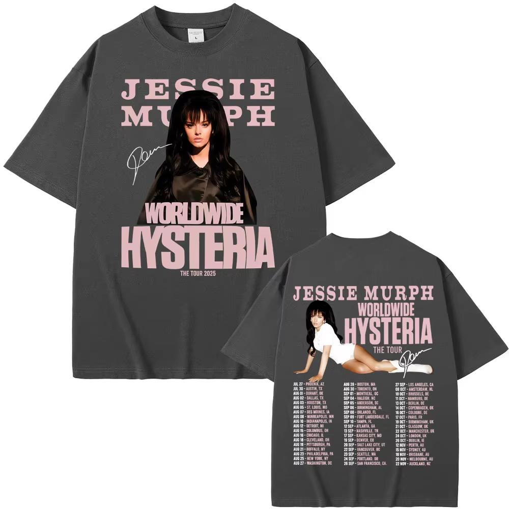 Jessie Murph Worldwide Hysteria Tour T Shirt 2026 Spring summer Fashion Hip Hop Music Sad Girl Concert Men Casual Cotton Top