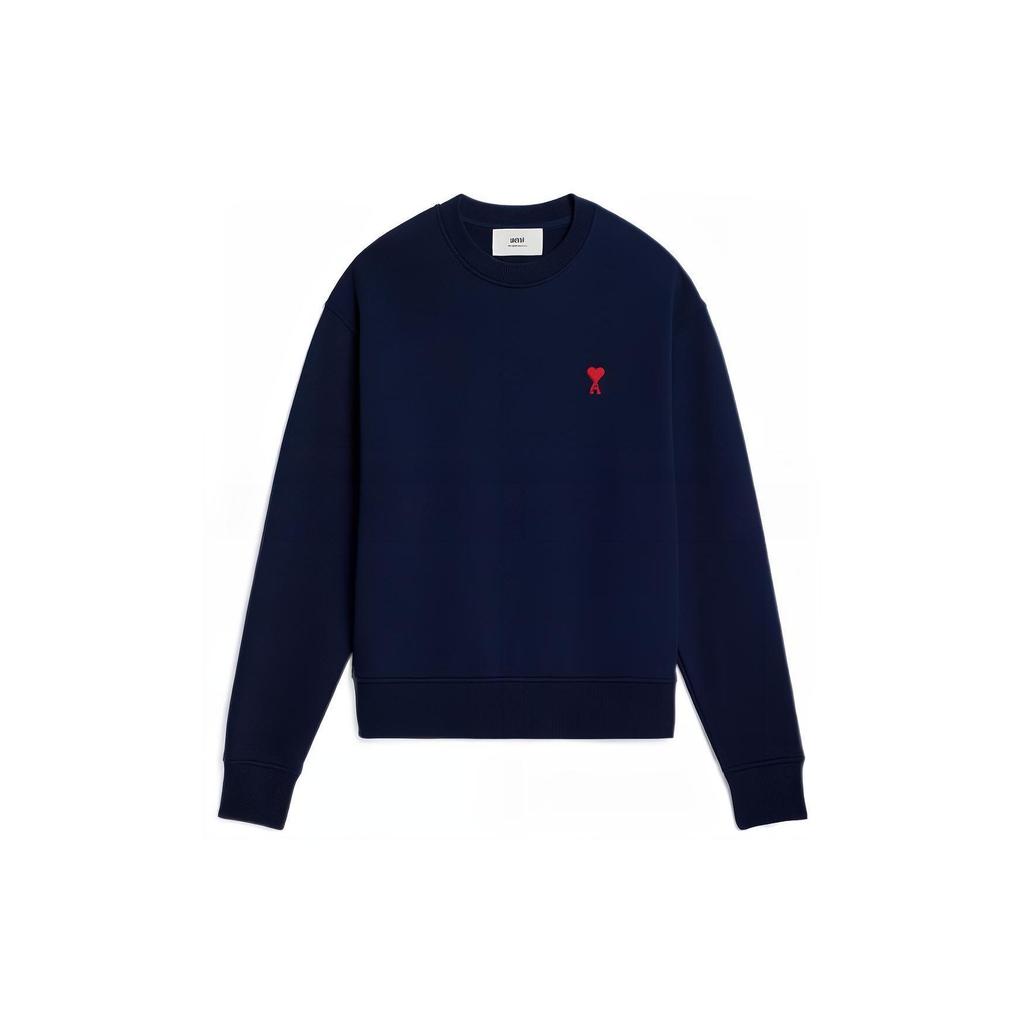 Amiparis Ss23 Solid Color Logo Embroidered Pullover Long Sleeve Sweatshirt Unisex sweatshirt Sailor-Blue USW001730-491