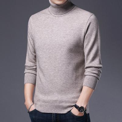 Men'S Autumn And Winter Long-Sleeved Turtleneck Solid-Color Pullover Sweater Medium-Green Korean Version Slim-Fitting Men'S Knitted Sweater Top