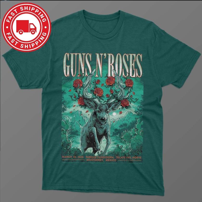 

Guns N Roses Mexico 2026 Tour Shirt Parque Fundidora Monterrey Festival Tee Unisex T-Shirt XL