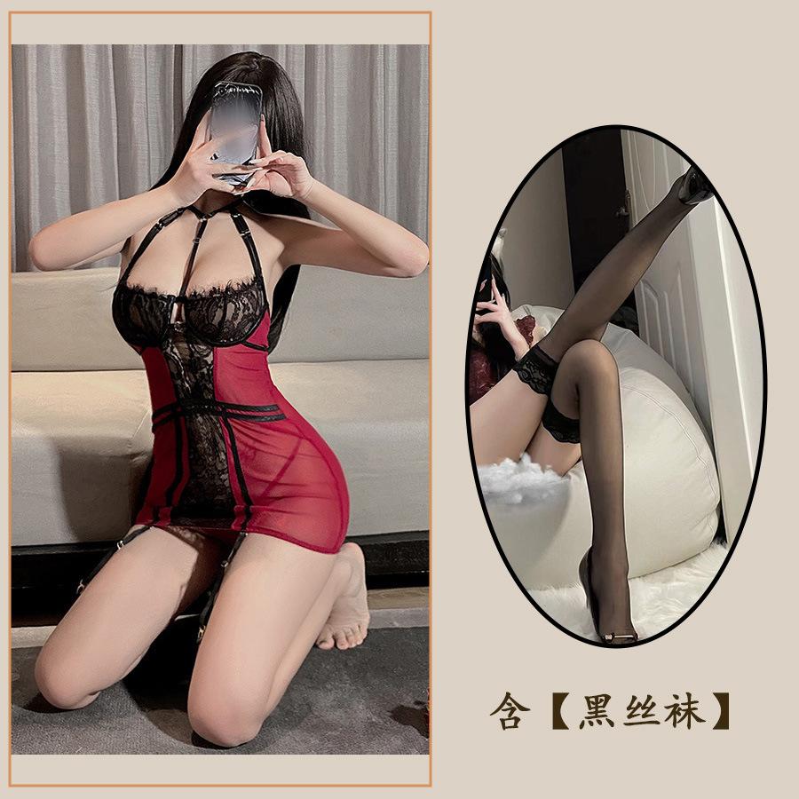 Sex Unterwäsche Sexy Leidenschaft Halsspitze Einteiler Tüll Nachthemd Necken Cheongsam Jk Lila Anzug