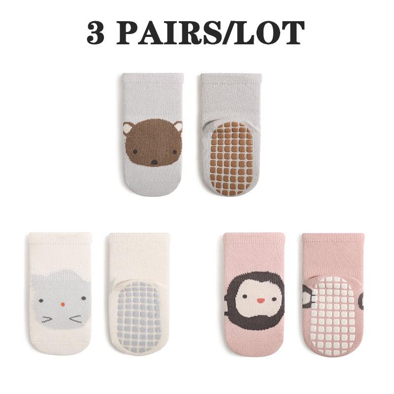 3 Pairs/Lot Baby Floor Socks Fall Winter Indoor Full Sole Newborn Socks Rubber Non-Slip Cute Cartoon Baby Toddler Tube Socks