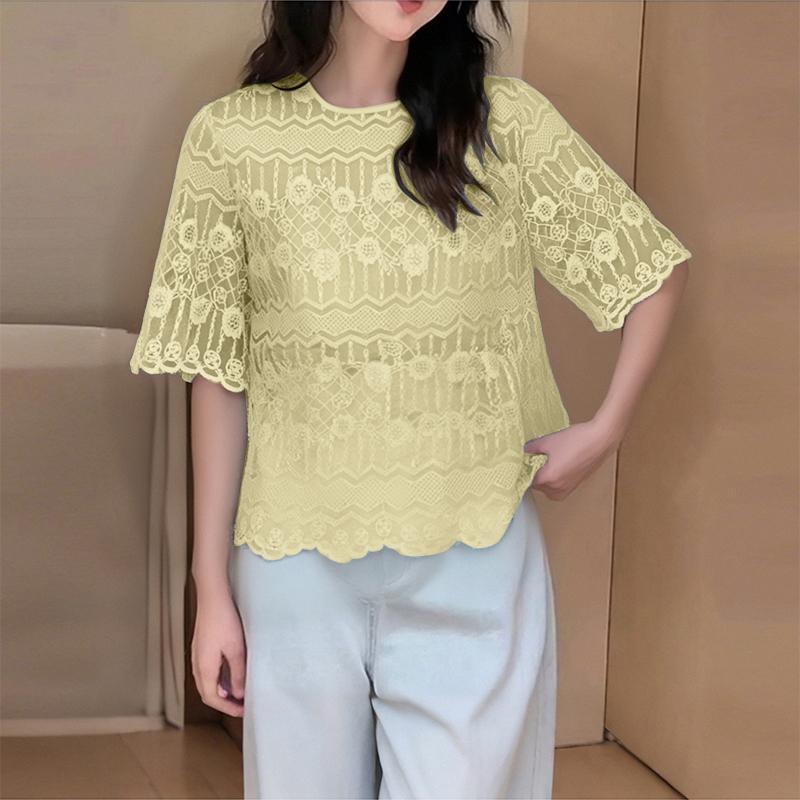 

ZANZEA Женская элегантная вышивка сетка летняя повседневная блузка с коротким рукавом S