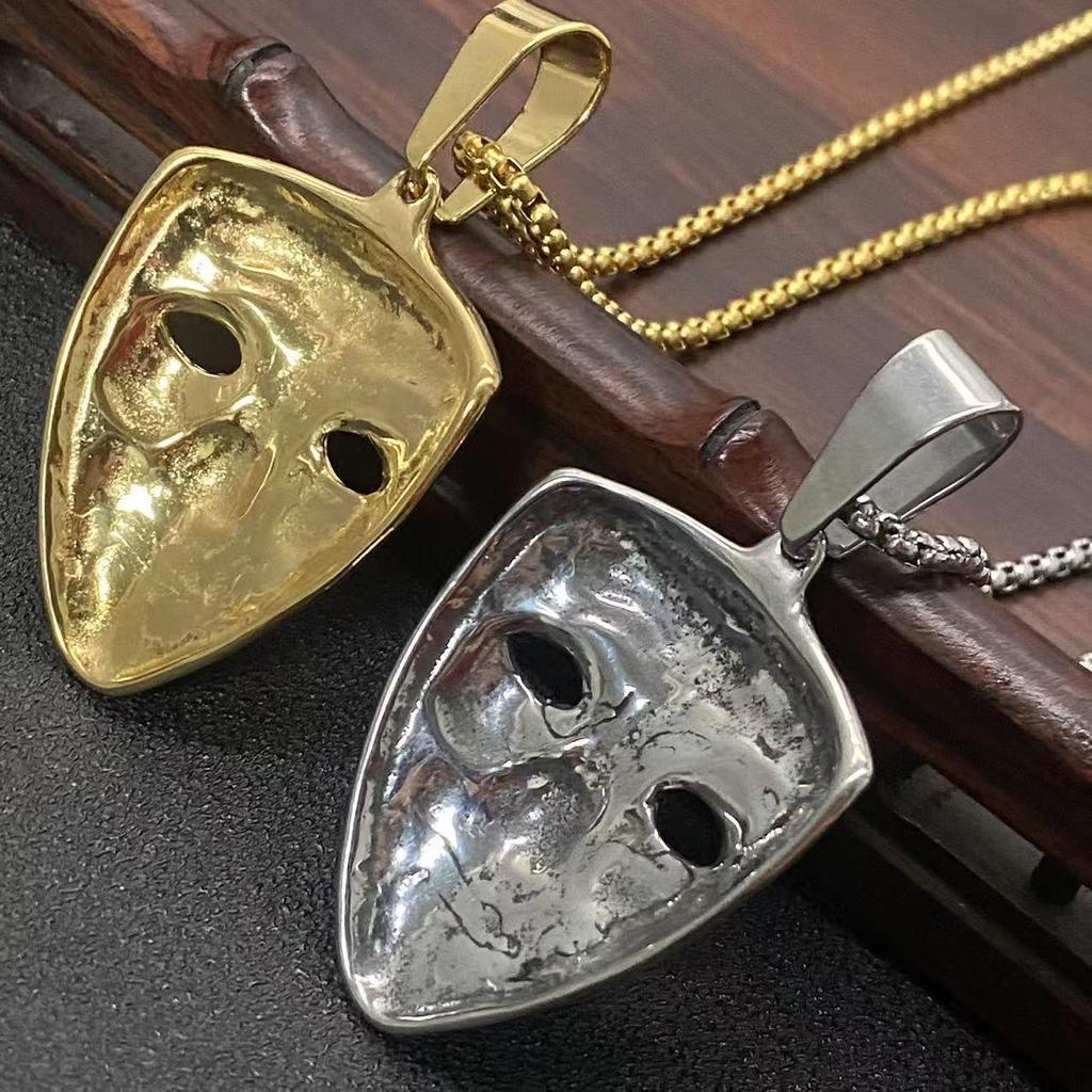 Personalized Korean Stainless Steel Retro Mask Pendant Necklace - Street Trend Hip Hop Choker