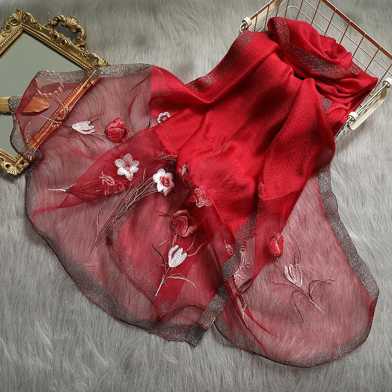 Neuer Seidenwollschal Damen Stickerei Frühling und Sommer Einfarbig Lange Schals Pashmina Damen Schal Haar Hijab Bandana