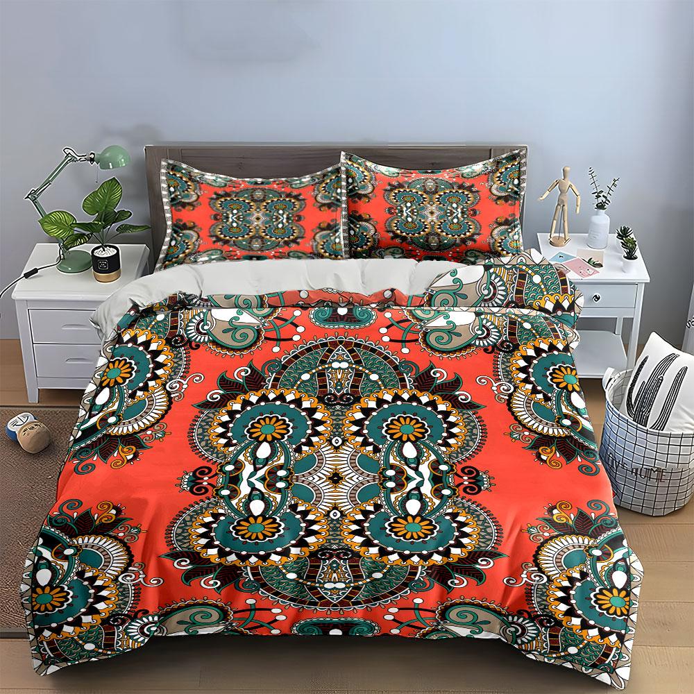 Bohemian Floral Mandala Style Bedding Duvet Cover Set  (1*Duvet Cover 2*Pillowcases, Without Duvet Insert)