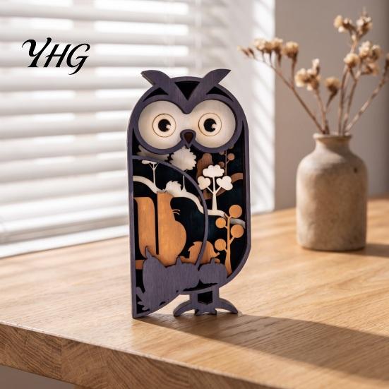 Decorative Wooden Animal Statues Multi Layer Owl Figurine, 3D Layered Crafts, Creative Wood Exquisite Crafts for Living Room Carving Ornaments