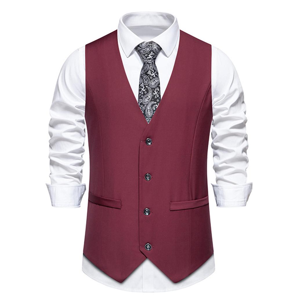 Men'S Retro Lapel Single Breasted Suit Vest Herringbone Ni V-Neck Vest