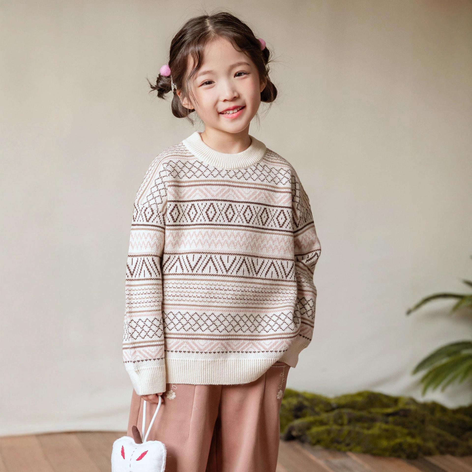 

Девочки Зима 2025 Пуловер Свитер Жаккардовой Вязки с Круглым Вырезом, Размеры от Малого до Среднего 140cm бежевый