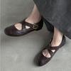 Flat Shoes for Women's 2025 Summer Round Head Cross Strap Ballet Shoes Women's New Flat Bottom Shallow Mouth Pumps Women