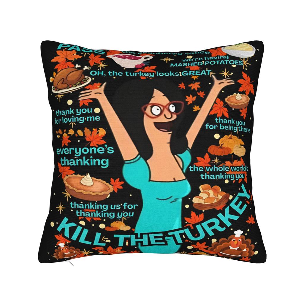 B-Bob Burgers Thanksgiving Pillowcase Cushion Cover  Pillow Covers Soft and Sweet Chair Decorations Zipper Multiple Sizes