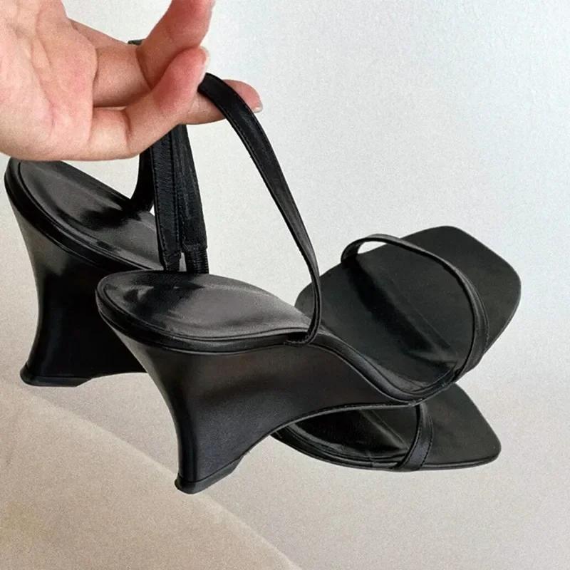 Sexy Wedge Heeled Sandals Women Fashion Slingback Slide Slippers Women Summer Square Toe High Heels Party Dress Shoes Sandalias