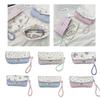 Flower Print Pen Bag with Lanyard Large Capacity Pencil Case Pen Organizers Pencil Pouches Travel Makeup Bag for Women