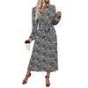 Amazon 2025 cross-border foreign trade autumn new ethnic printing elegant V-neck long-sleeved dress women